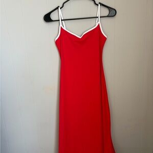 Red Slip Mini Dress with White Trim